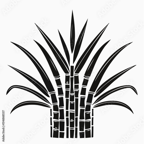 Sugarcane silhouette vector illustration with detailed stalks and leaves on a white background