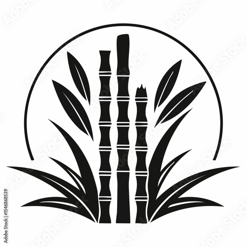 Sugarcane silhouette vector illustration with detailed stalks and leaves on a white background