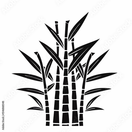 Sugarcane silhouette vector illustration with detailed stalks and leaves on a white background