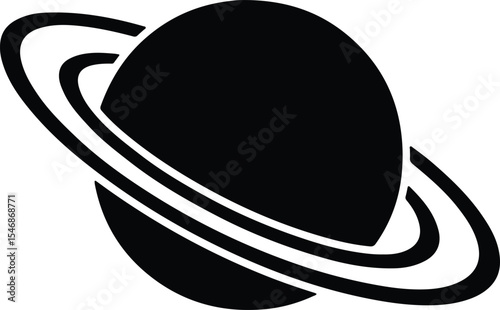 Silhouette planet Saturn with rings orbiting science Vector Illustration