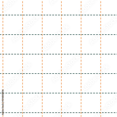Simple checkered pattern with fine dashed lines in orange and green. Clean and minimal background design. Ideal for scrapbooking, textile, stationery, and digital projects. Vector illustration