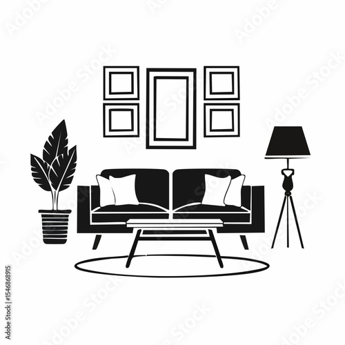 Minimalist Living Room with Wooden Furniture Image vector isolated on white background.