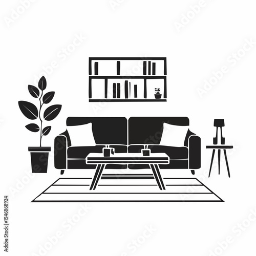 Minimalist Living Room with Wooden Furniture Image vector isolated on white background.