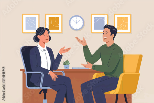 Business meeting illustration two people discussing isolated on transparent background
