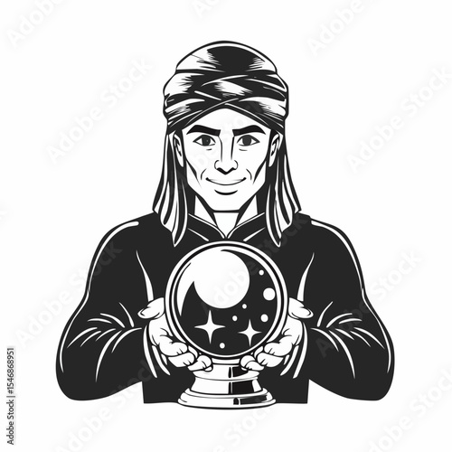 Gypsy fortune teller crystal ball image vector isolated on white background.