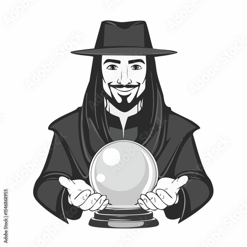 Gypsy fortune teller crystal ball image vector isolated on white background.