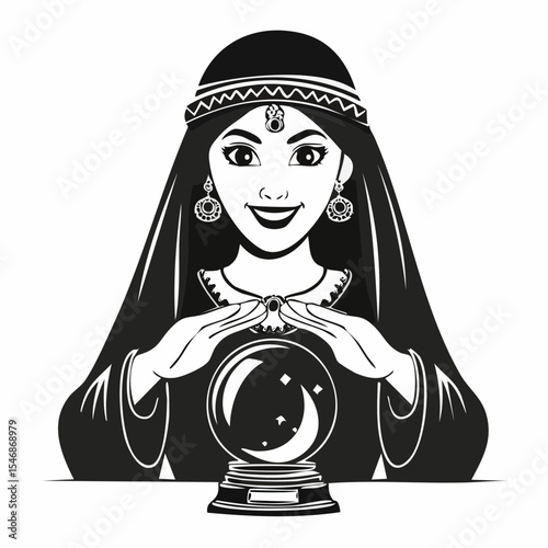 Gypsy fortune teller crystal ball image vector isolated on white background.