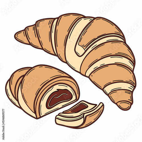 Croissant vector illustration: isolated French pastry with a golden brown crust, perfect for breakfast or a sweet snack