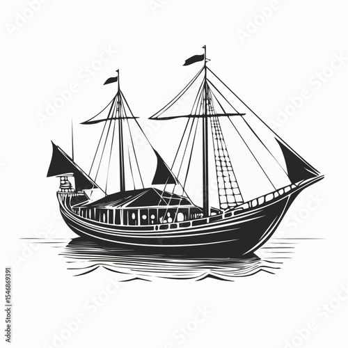 Traditional Dhows Stock Vectors and Vector Art Isolated on white background.