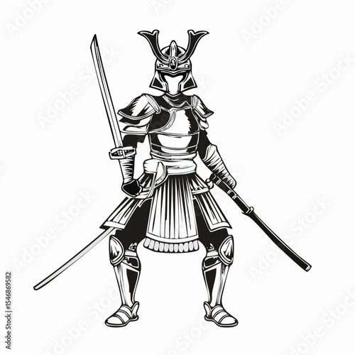 Female samurai warrior katana and armor Image vector isolated on white background.