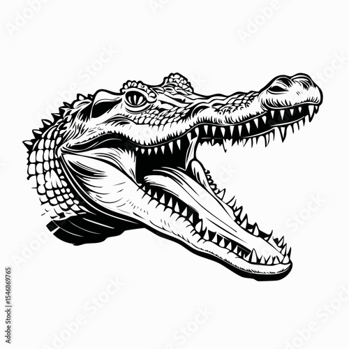 Crocodile Attack Image Vector. Roaring Crocodile Head Vector Illustration.