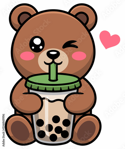 Cute Girls Capybara Drink Bubble Tea Kawaii Bear Lover