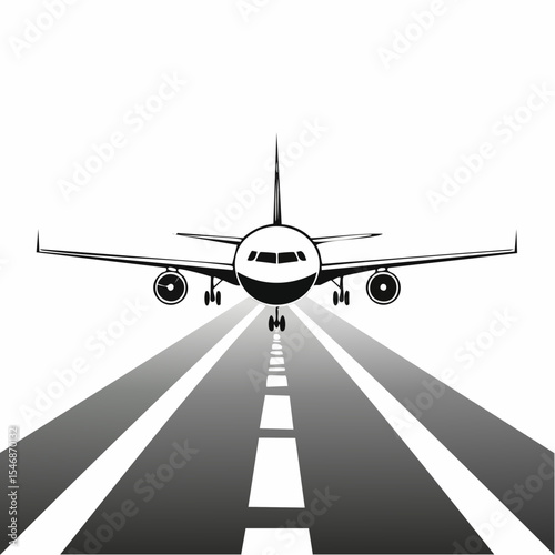 Plane on the runway image vector. Black and White Plane on the runway vector.