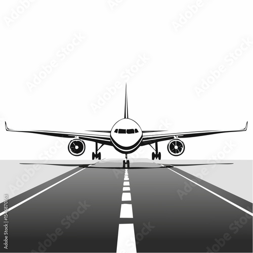 Plane on the runway image vector. Black and White Plane on the runway vector.