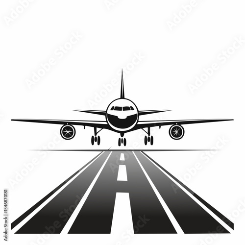Plane on the runway image vector. Black and White Plane on the runway vector.