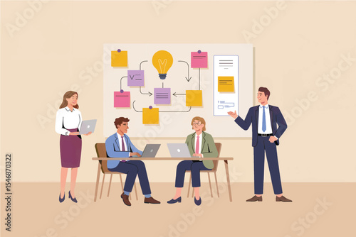 Flat vector illustration of business meeting isolated on transparent background