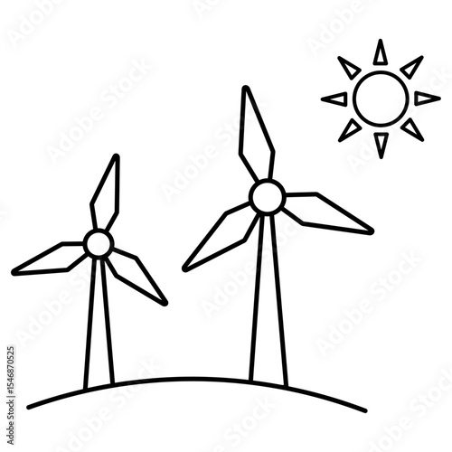 風力発電と太陽　エネルギーのモノクロアイコン