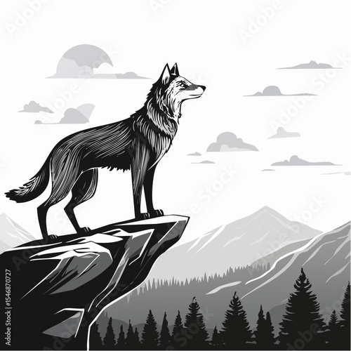 Wolves Standing Proudly on a Rocky Hilltop in a Majestic Wilderness Landscape