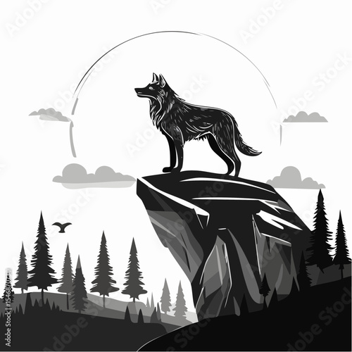 Wolves Standing Proudly on a Rocky Hilltop in a Majestic Wilderness Landscape