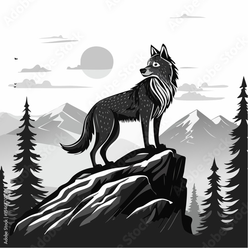 Wolves Standing Proudly on a Rocky Hilltop in a Majestic Wilderness Landscape