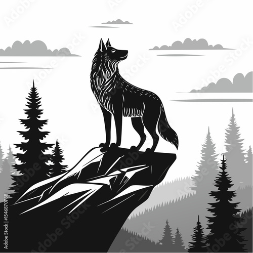 Wolves Standing Proudly on a Rocky Hilltop in a Majestic Wilderness Landscape