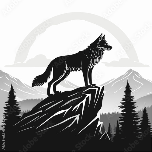 Wolves Standing Proudly on a Rocky Hilltop in a Majestic Wilderness Landscape