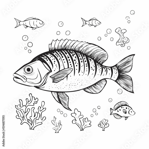 Underwater Fish Vector Image Isolated on white background.