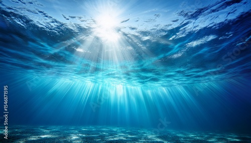 serene blue water texture with soft light rays illuminating the underwater floor