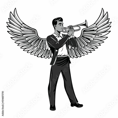 Angelic Trumpeter with Wings Image Vector Isolated on white background.