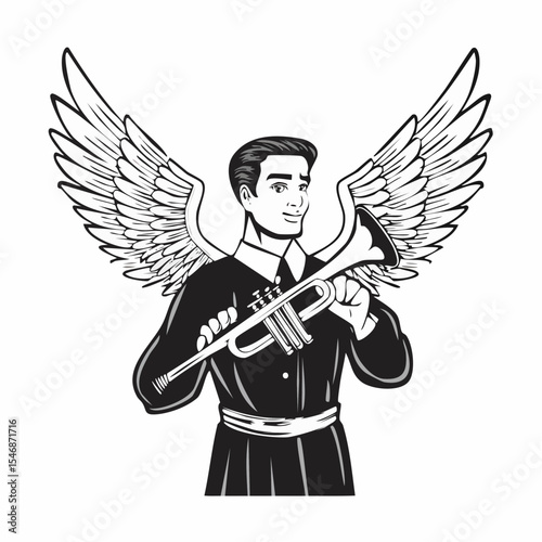 Angelic Trumpeter with Wings Image Vector Isolated on white background.