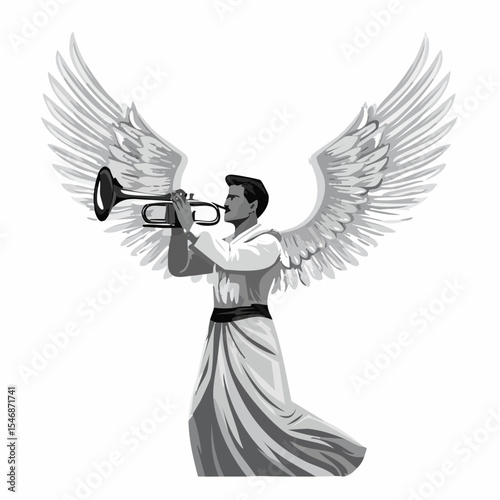 Angelic Trumpeter with Wings Image Vector Isolated on white background.