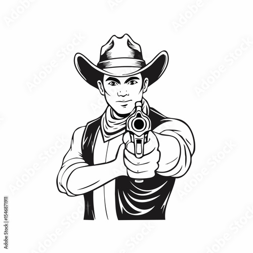 Cowboy gunslinger pointing gun image vector isolated on white background.