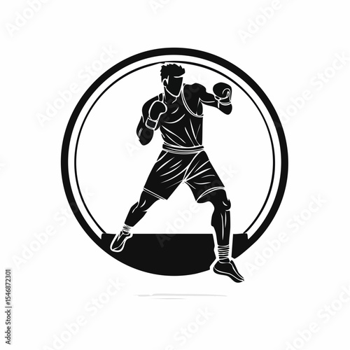 Kickboxing Player Silhouette. Fight player logo design boxing template Vector Image.