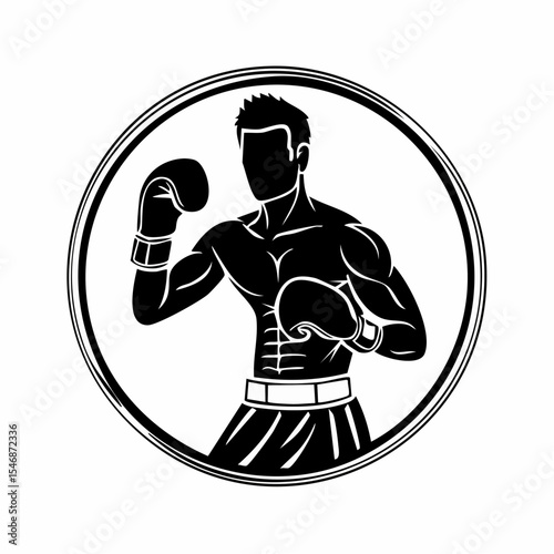 Kickboxing Player Silhouette. Fight player logo design boxing template Vector Image.