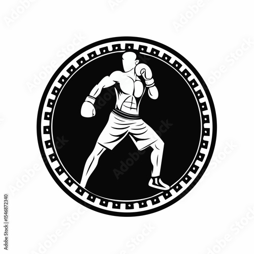 Kickboxing Player Silhouette. Fight player logo design boxing template Vector Image.