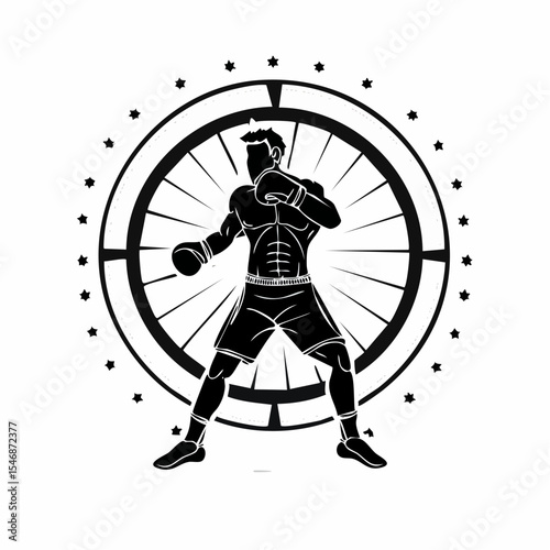 Kickboxing Player Silhouette. Fight player logo design boxing template Vector Image.