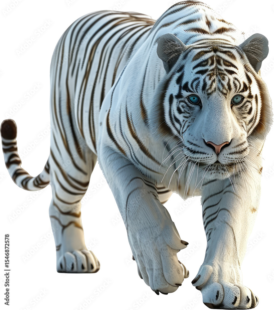 Fototapeta premium Majestic White Tiger with Striking Blue Eyes, Isolated on White Background