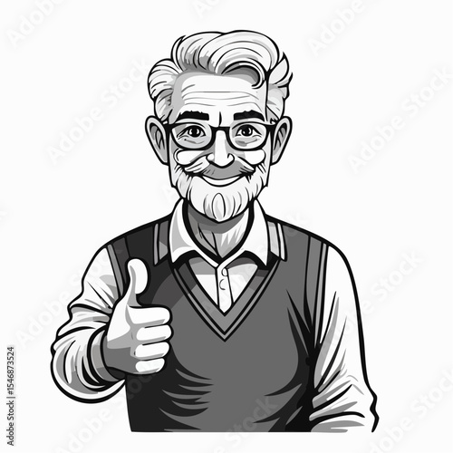 Old Man Thumb Up Vector image. Grandpa Showing Stock Illustrations