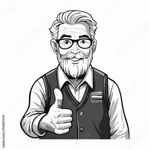 Old Man Thumb Up Vector image. Grandpa Showing Stock Illustrations