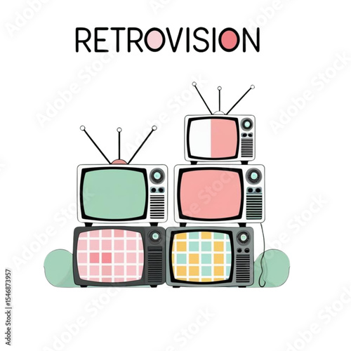Retro television sets stacked illustration vintage tv collection retrovision design old fashioned technology art