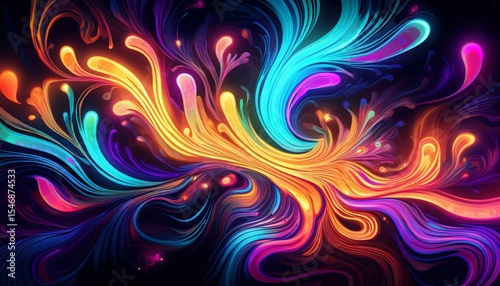 vibrant neon splash backdrop with glowing patterns in the dark