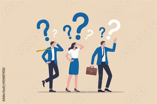 Business people with question marks flat vector illustration isolated on transparent background