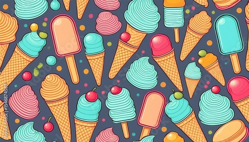 colorful ice cream treats seamless pattern design