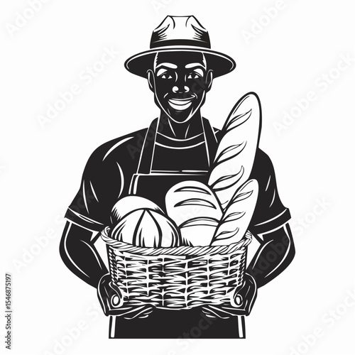 A man holding a basket of bread image vector isolated on white background.