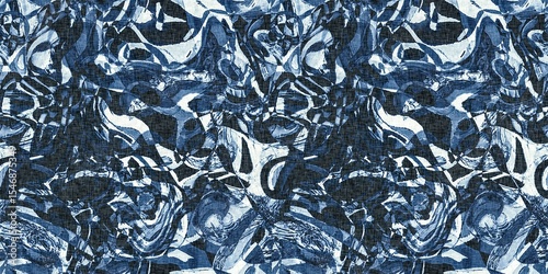 Dye wash indigo blue textur border fabric effect background. Seamless edging trim pattern in masculine Japanese block print style. Perfect for washing tape, ribbon and banner design