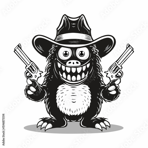 Funny Monster Wearing a Hat Holding a Gun and a Cigarette image vector