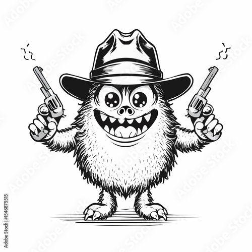 Funny Monster Wearing a Hat Holding a Gun and a Cigarette image vector