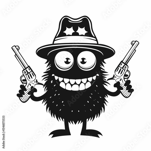 Funny Monster Wearing a Hat Holding a Gun and a Cigarette image vector