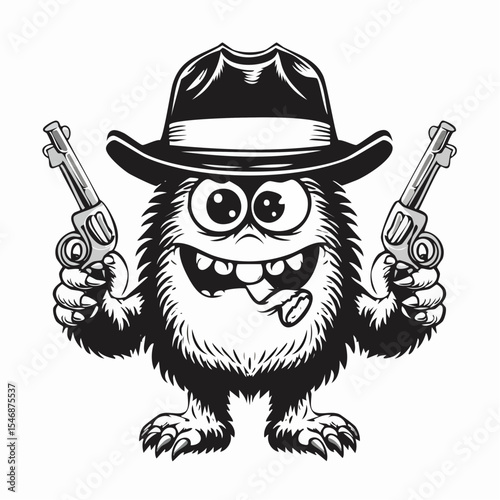 Funny Monster Wearing a Hat Holding a Gun and a Cigarette image vector