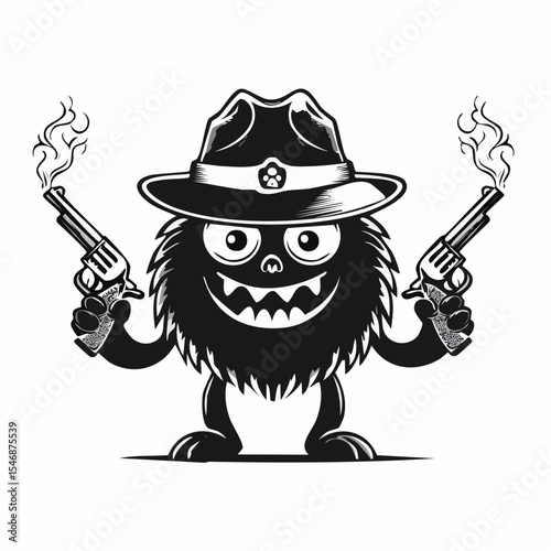 Funny Monster Wearing a Hat Holding a Gun and a Cigarette image vector